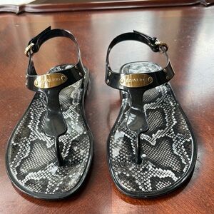 Michael Kors Black and Gold Snake Pattern Sandals Perfect for the beach.
